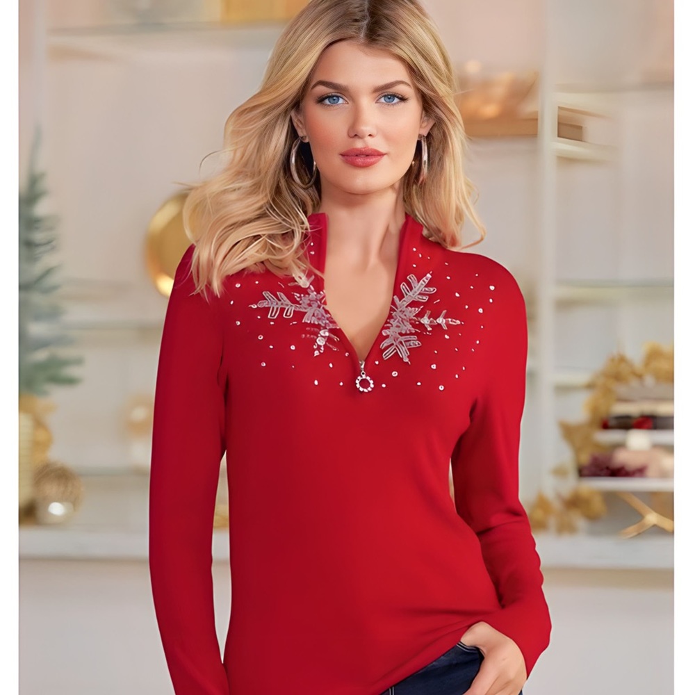 Boston Proper Snowflake Zip Sweater
